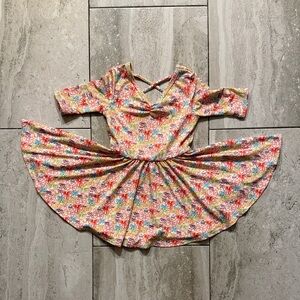 Girls Multicolor Bow Print Twirl Dress